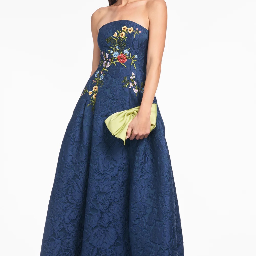 Sachin + Babi Blue Embellished Strapless Midi Gown